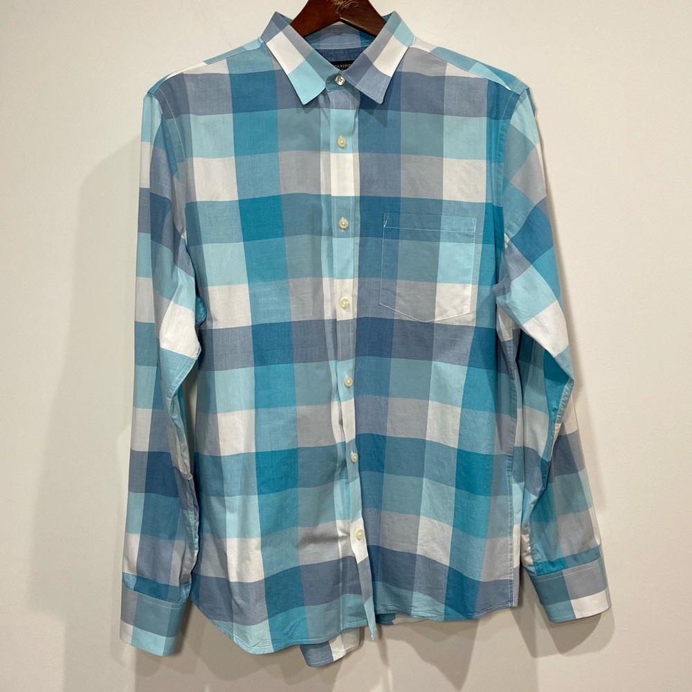 Banana Republic Men's Blue Plaid Button Down Soft Wash Slim Fit Size Large